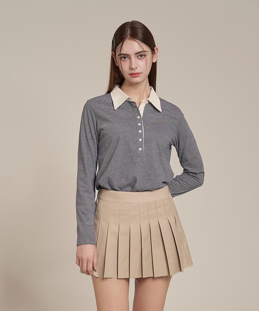 Iteoneolmomeonteu Striped Button Collar T-Shirt _ Navy