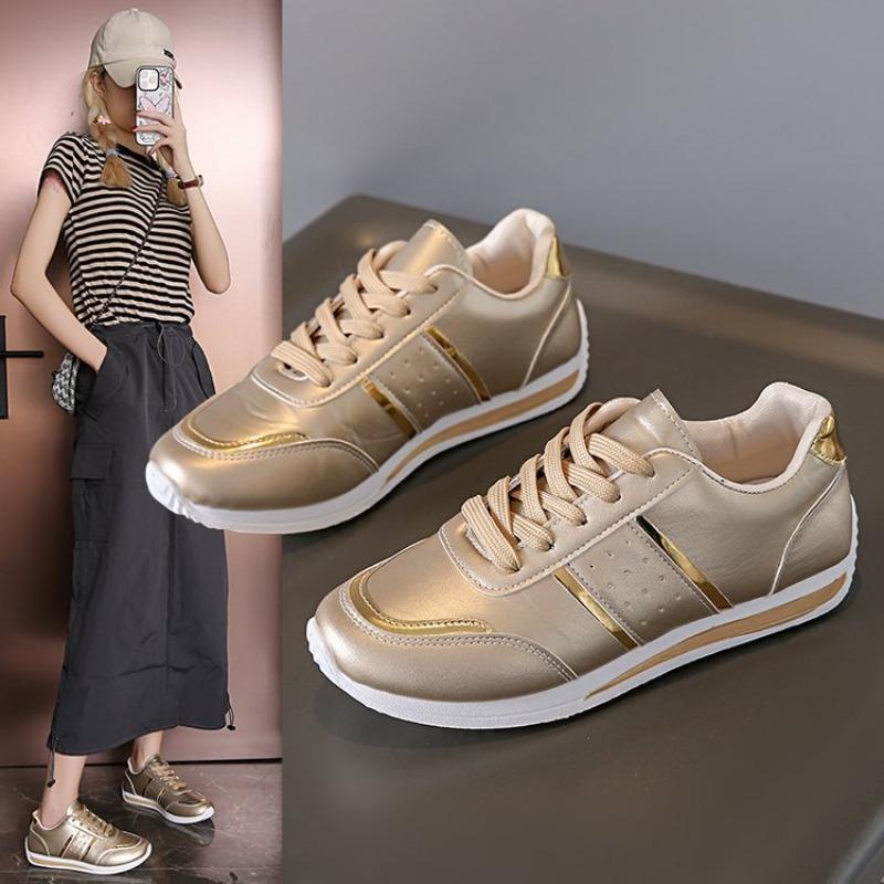 Large size casual breathable sports shoes, new lace-up student little white shoes in summer, color matching and lightweight running shoes