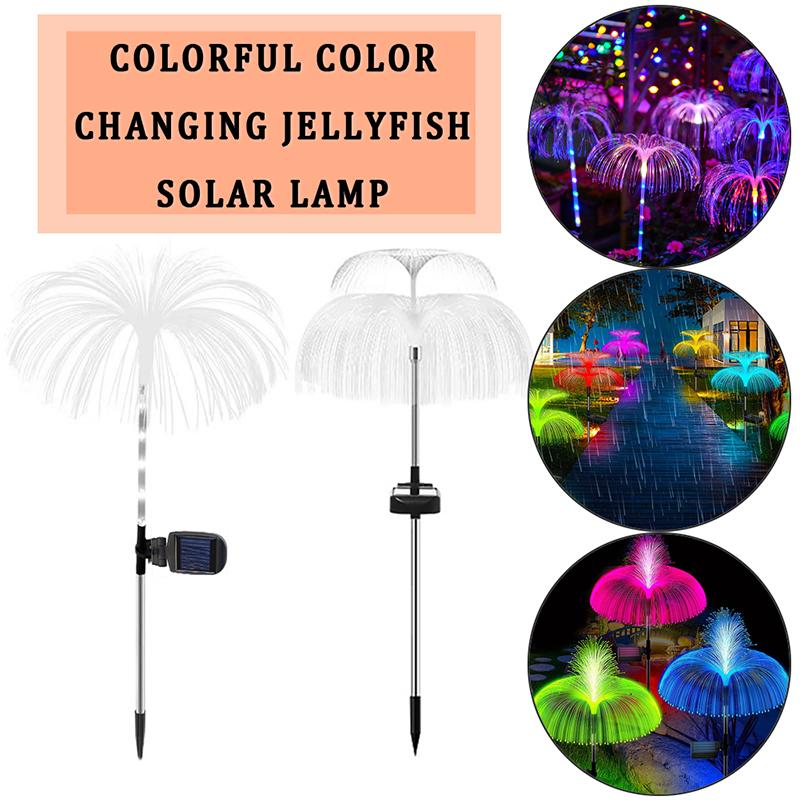 Solar Jellyfish Garden Lights Outdoor Waterproof 7 Color Changing Fiber Optic Solar Landscape Pathway Stake Lamps for Yard Lawn Wedding Holiday Decor