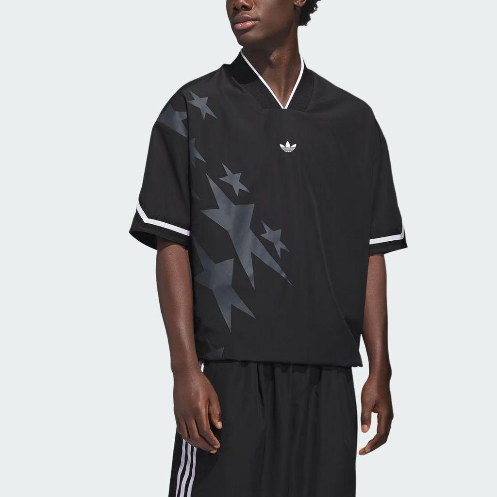 adidas Originals Black Unisex Star Print V-Neck Short-Sleeve T-Shirt KC3569