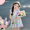 Children's Cotton Silk Skirt Summer Thin Girls Floral Flying Sleeve Dress Lady Treasure Princess Western Style