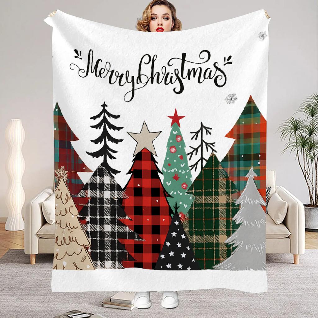 1pc Soft Christmas Tree Print Plush Blanket Blue Xmas Theme Snowflake All Season Use Washable Throw Blanket for Girls Daughter