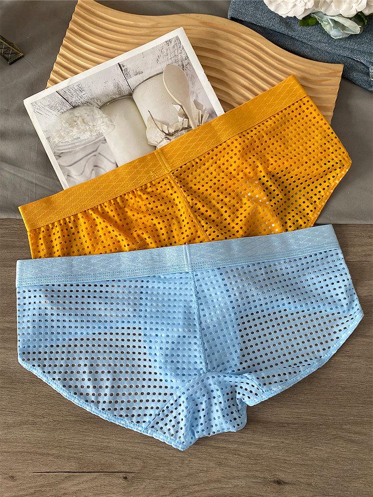 Men's Ice Silk Mesh Breathable Low Waist Briefs with Wide Waistband
