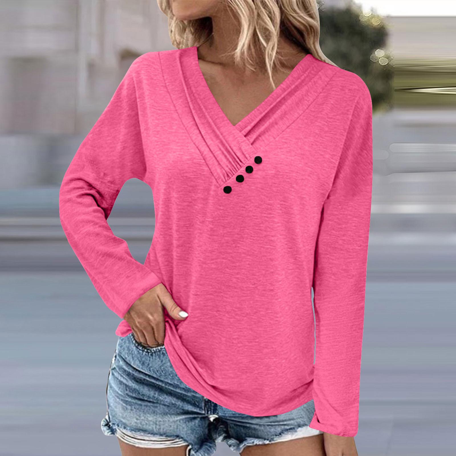 

Long Sleeve Blouses For Women Casual V Neck Button Down Shirt Vintage Floral Blouse Tops Loose Fit Fall Shirt Top XXL