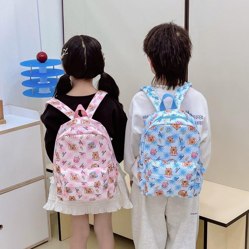 Capybara Cute Pudding Milk Tea Checkered Cartoon Pattern Children Backpack
