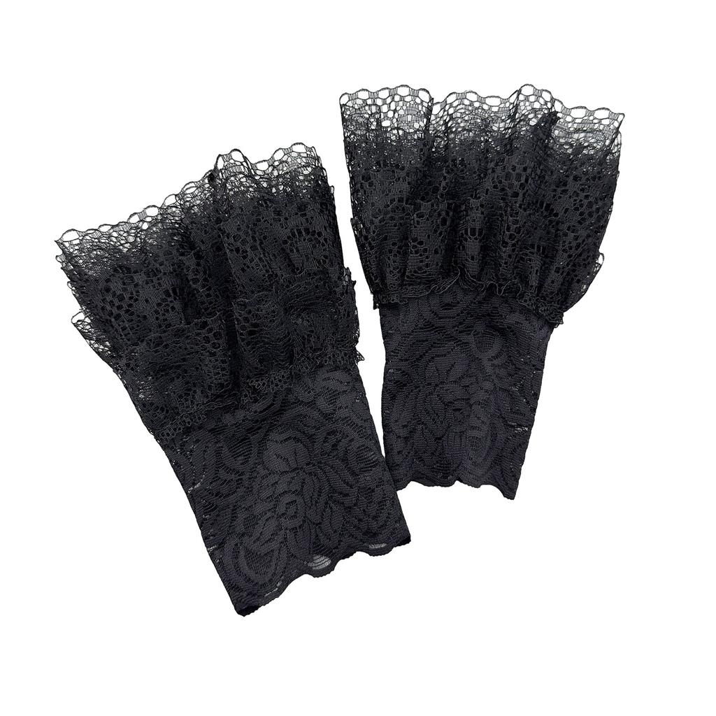 1 Pair Womens Wrist Cuffs Flower Ruffle Lace Pleated Horn Cuffs Detachable Shirt False Sleeves Wrist Warmers