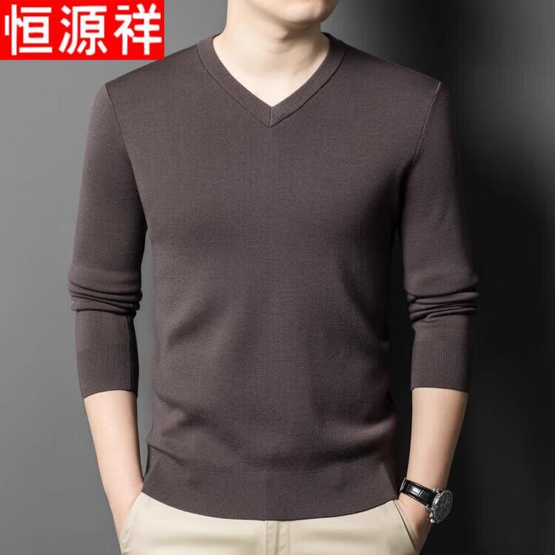 Hengyuanxiang Men's 100% Pure Wool V-Neck Pullover Sweater