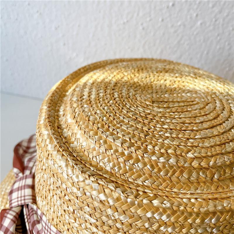 Sommer Flacher Oberteil Schleife Strohhut Urlaub Stroh Gewebt Strandhut Sonnenschutz Schatten Britischer Zylinder