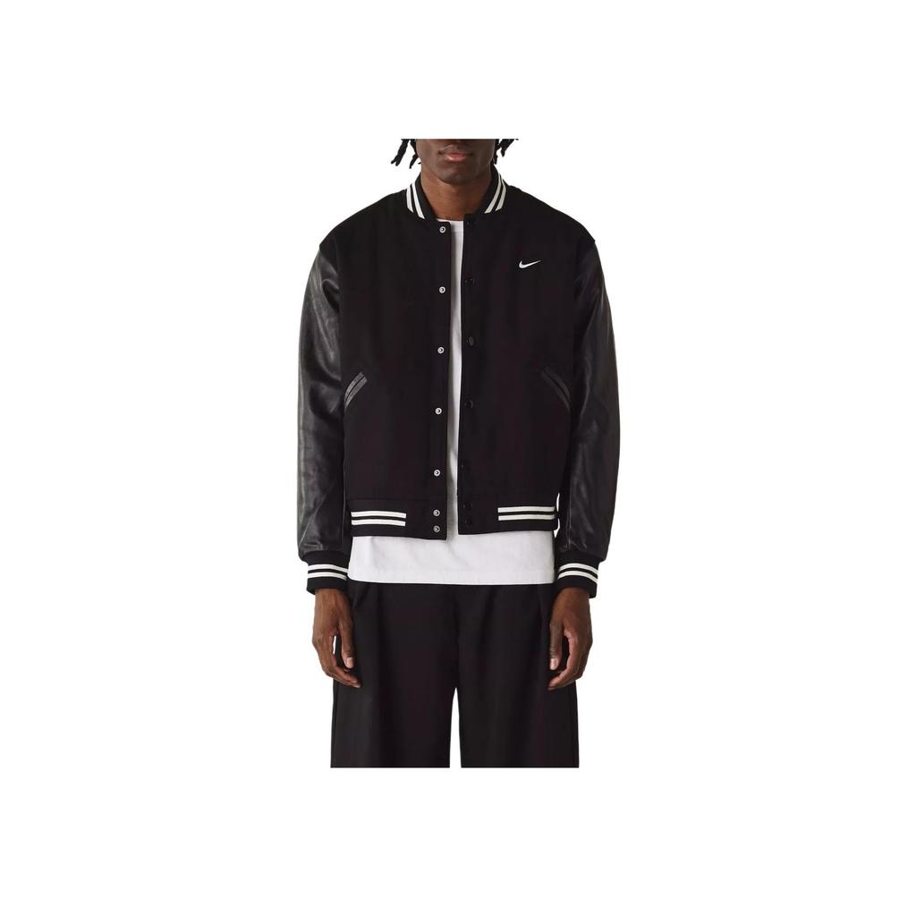 Nike Varsity Jacket Single-Breasted Collarless Solid Color Spliced Long Sleeve Jacket Unisex Jacket Black FD7845-010