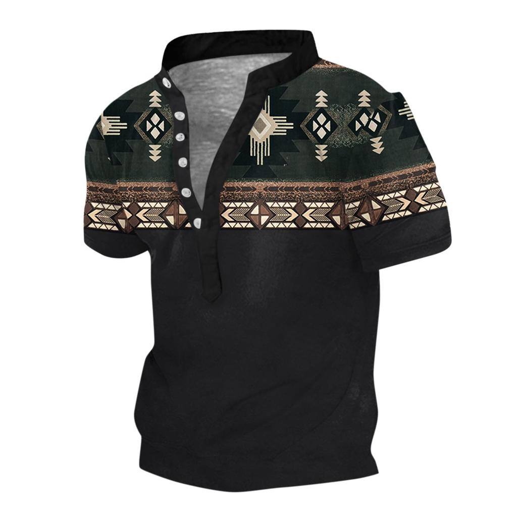 Evropské a americké pánské vintage topy s krátkým rukávem s digitálním potiskem