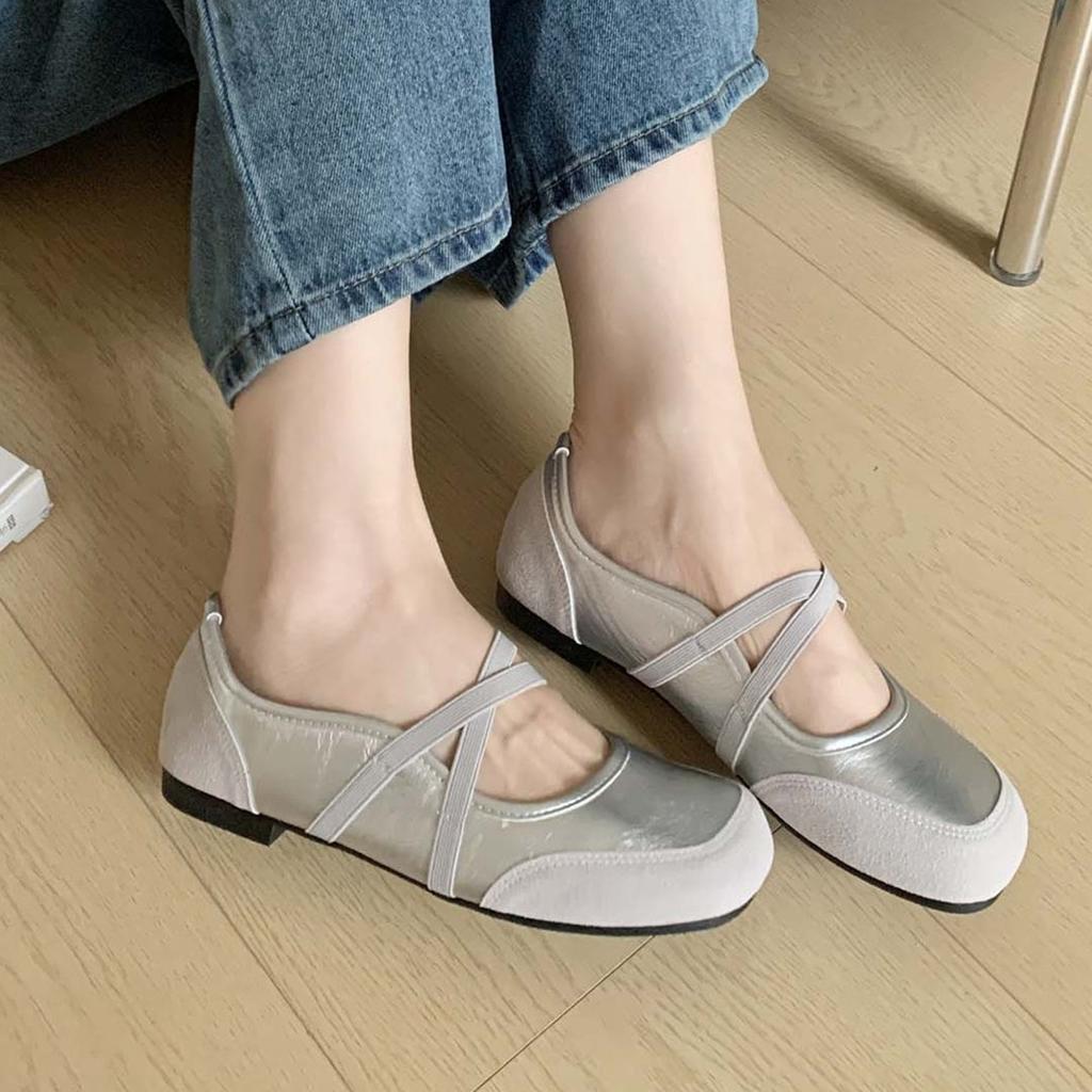Fashion IPPEUM Ballet Flats Women PU Leather 2025 New Summer Fashion Soft Silver Ballerina Shoes Kawaii Mary Janes