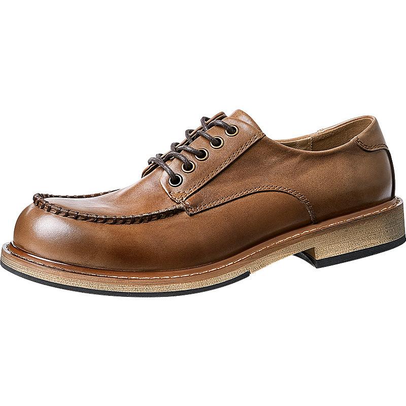 Men'S Business Dress Leather Shoes British Round Head Versatile Casual Korean Version Men'S Shoes Wedding Shoes Lace-Up Pure Handmade Single Shoes