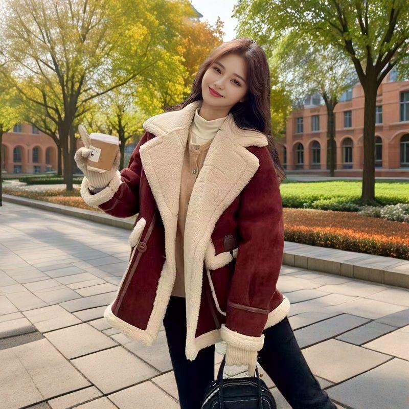 Fashionable Patchwork Warm Coat, Winter Women's Casual Thick Overcoat