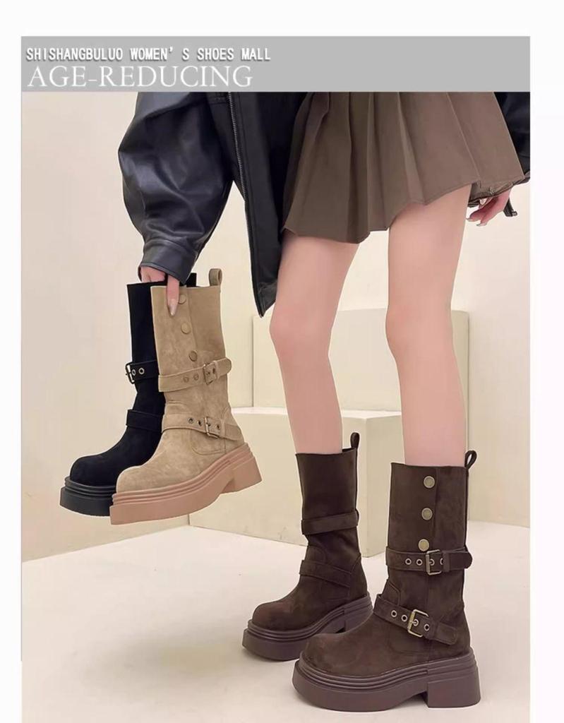 Two-way Khaki Thick-Soled Mid-Calf Vintage Martin Boots 2025 - Height-Increasing, Fashionable, Slimming Short Boots.