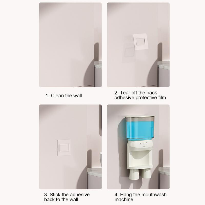 Smart Mouthwash Dispenser 600ml Wall-Mounted Mouthwash Container Rechargeable Bathroom Mouthwash Dispenser with 2 Magnetic Cups