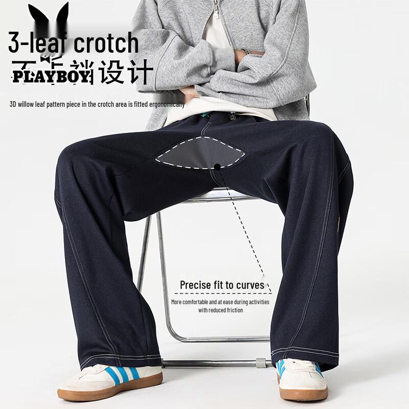 PLAYBOY Men s Casual Wide-Leg Straight Denim Pants M