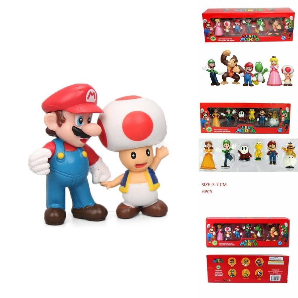 Kids Gift Set Of Six Super Mario Bros Action Figures Featuring Luigi Yoshi And Mushroom Collectible Toys