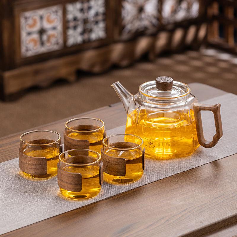 High Temperature Resistant Glass Teapot Filter Boiling Wooden Handle Electric Ceramic Stove Special Kung Fu Teaware Set