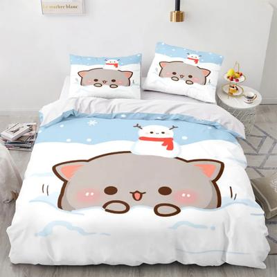 Cartoon Schöne Pfirsich Katze Bettwäsche Set Jungen Mädchen Twin Queen-Size Bettbezug Kissenbezug Bett Kinder Erwachsene Mode Hause Textileextil