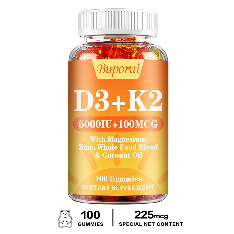 Vitamin D3 and Vitamin K2 Gummies, Containing Magnesium and Zinc Extracts, Nutritional Supplement, for Adults 100*1