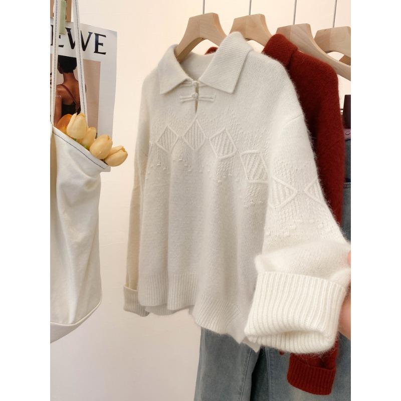 Neck Knitted Pullover Women's Winter Design Sense Lazy Thickened Sweater Wearing Soft Waxy Top