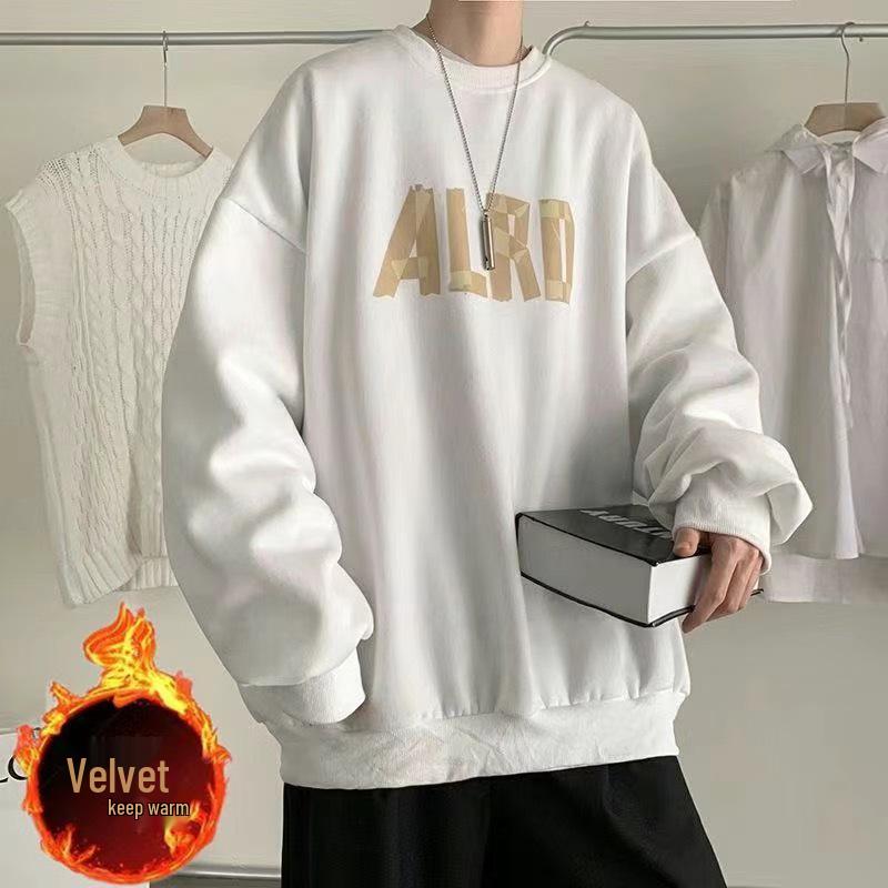 Men's Plus Size Anti-Pilling Fleece Hoodie, Loose Fit, Versatile Round Neck, Trendy Autumn/Winter Outerwear for Larger Sizes.
