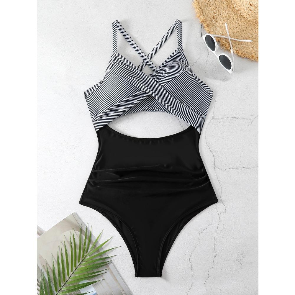 One-piece Swimwear Female Sexy Cross-cut Tight European and American Backless Swimsuit