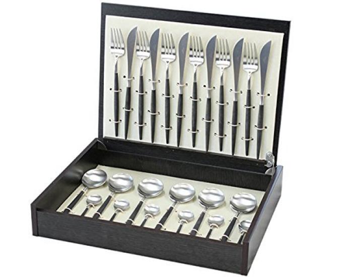 

Cutipol GOA Black GO024 dinner set dinner 6 6 6 in wooden storage box 24-piece (6 knives, forks, spoons, coffee/tea spoons) чорний