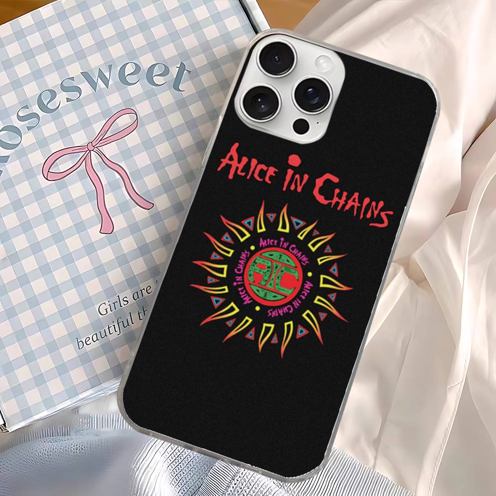 A-Alice I-In C-Chains For iPhone 17 Air 16 15 14 13 12 11 Pro Max Plus Phone Case Silvery Satin Glossy Surface