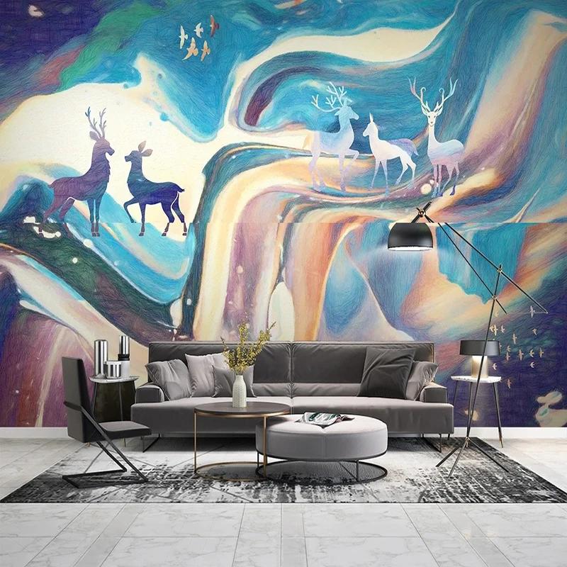 Any Size Wallpaper Hand Drawn Abstract Art Elk Decorative Mural Poster Living Room Bedroom Home Decor Fresco