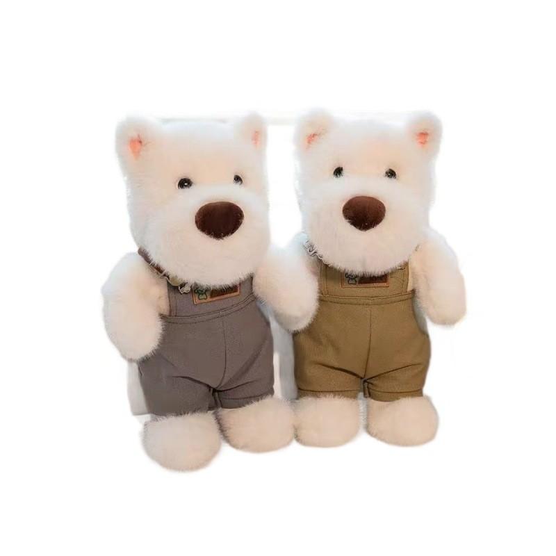 Plush Highland Terrier Dog Overalls Toy With Pp Cotton Filling For Kids Birthday Gift And Decor