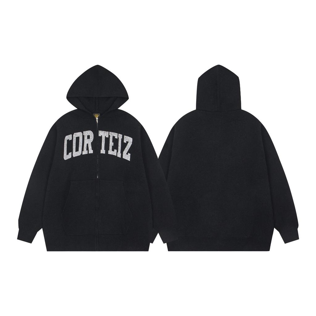 Corteiz Trendiger Woll-Reißverschluss-Cardigan - Amerikanischer Retro Street Hip Hop Unisex Jacke