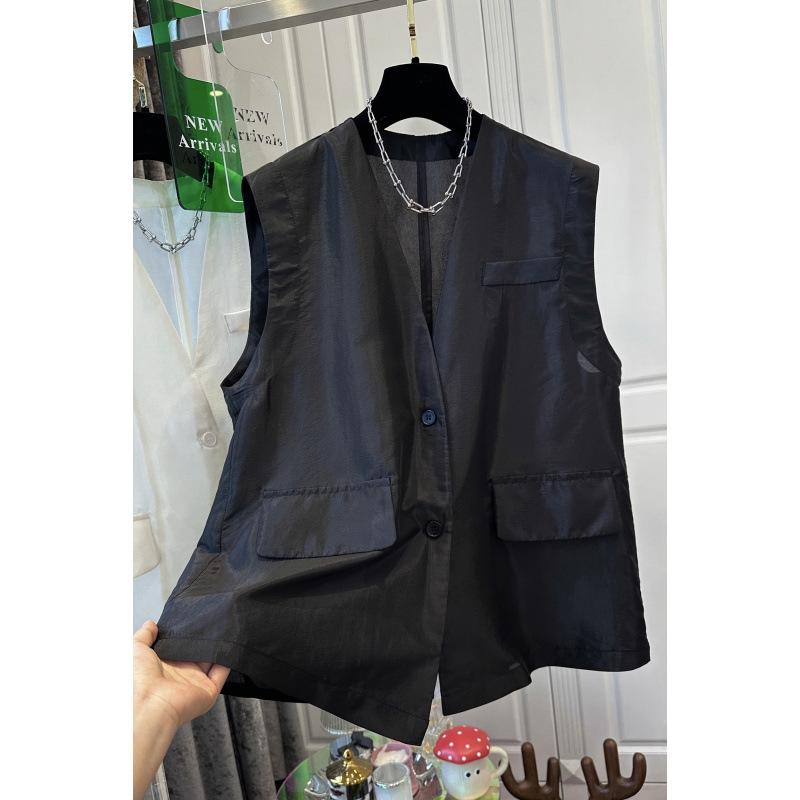 Women s High-End Black V-Neck Tencel Cotton Linen Vest Cardigan - Lightweight Summer 2026 Extra Large