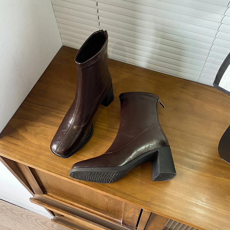 

Women s Plus Size Martin Boots, 37-42, Autumn/Winter 2025, Square Toe, Vintage Chunky Heels, Slimming Ankle Design. 7cm Brown Lined Sole