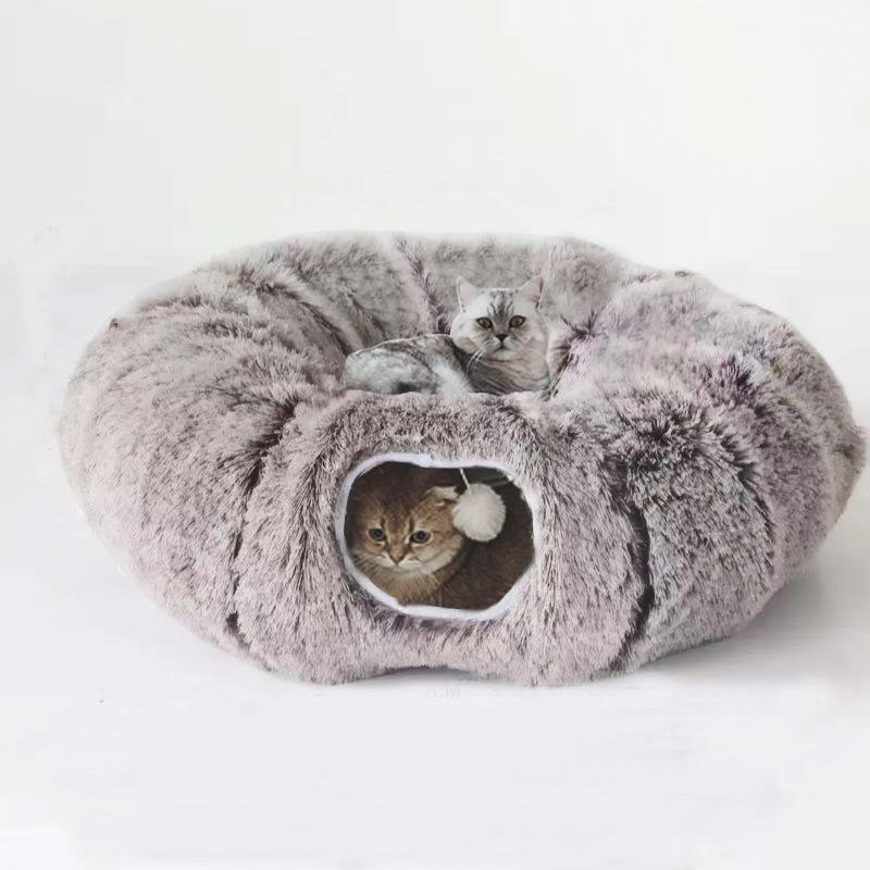 Plush Foldable Cat Tunnel and Bed - Portable, All-Season Cat House 85*26cm