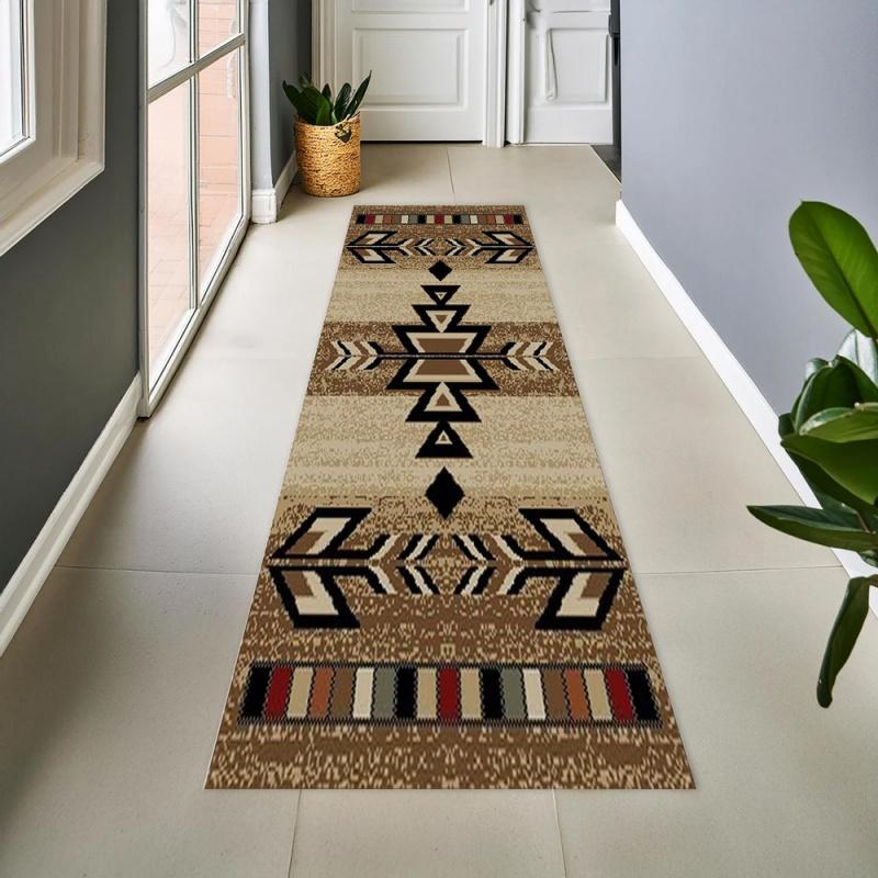 Long Runner Area Rug Carpet, Non Slip Floor Mat, Green Beige Tribal Print Washable Kitchen Rug Entryway Runner for Boho Decor