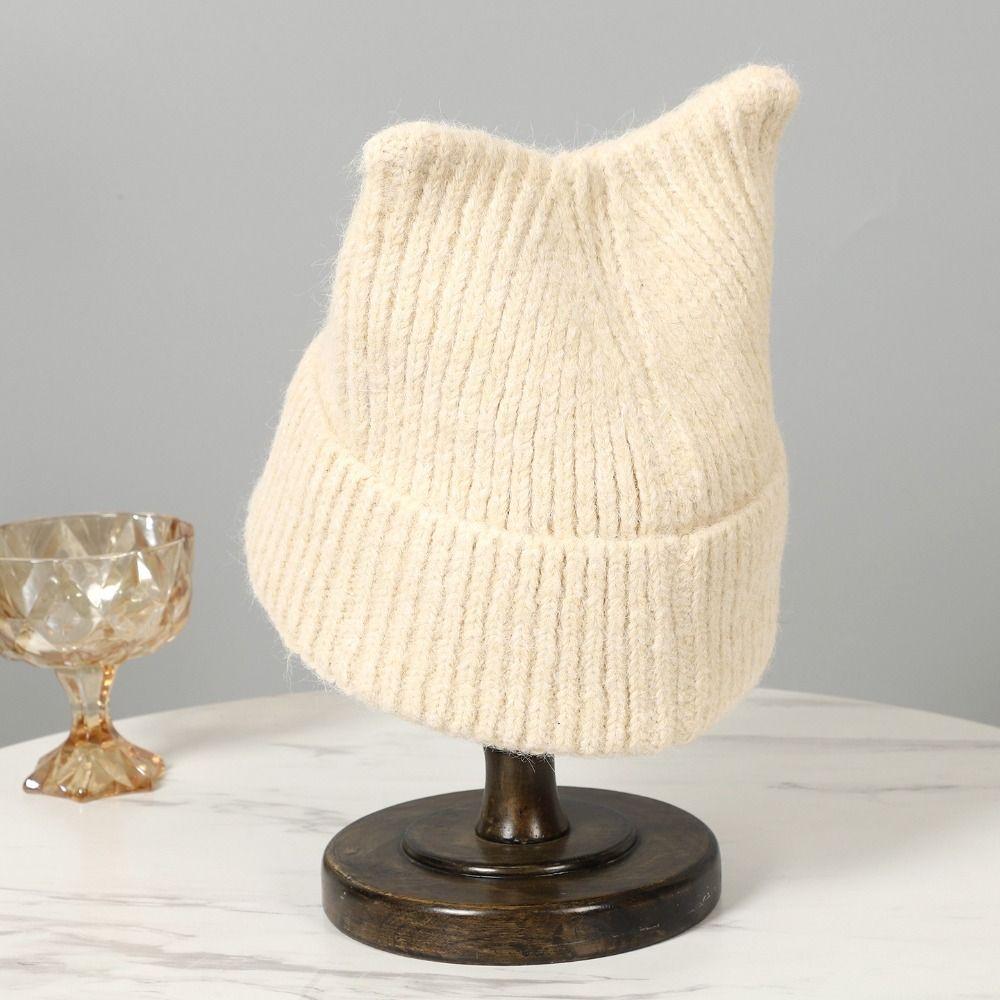 Embroidered Cat Cat's Ears Knitted Hat Soft Woolen Hat Sweet Warm Cap  Outdoor