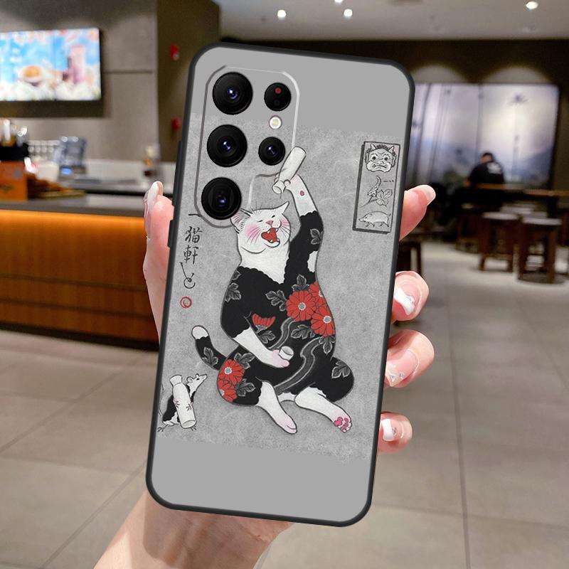

Animal Cat Tattoo Phone Case For Samsung Galaxy S25 Ultra S24 S22 S21 S23 FE S9 S10 S20 Plus S24 FE Soft Cover Galaxy S23
