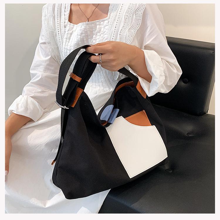 Jednoduchá kontrastní barevná přenosná velkokapacitní plátěná taška Taška přes rameno na jedno rameno