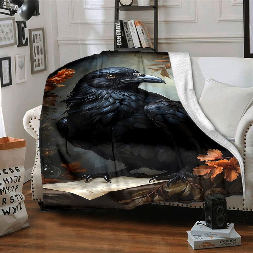 1pc Raven Art Print Blanket Lightweight Blanket Throw Blanket For Sofa, Bed, Travel, Camping, Livingroom, Office yy251010001
