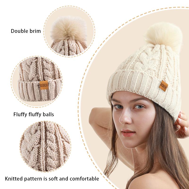 Winter Women's Casual Ski Cap, with a Fleece Lining Inside, a Soft and Thick Knitted Cap