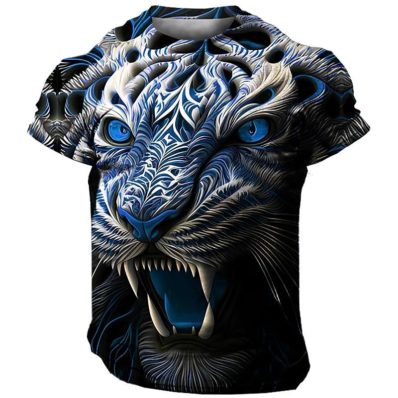 Animal Men'S T-Shirt 3d Tiger Print Fierce Beast Men Clothing Summer Casual Short Sleeved Street Cool Tops Tee Oversized T Shirt