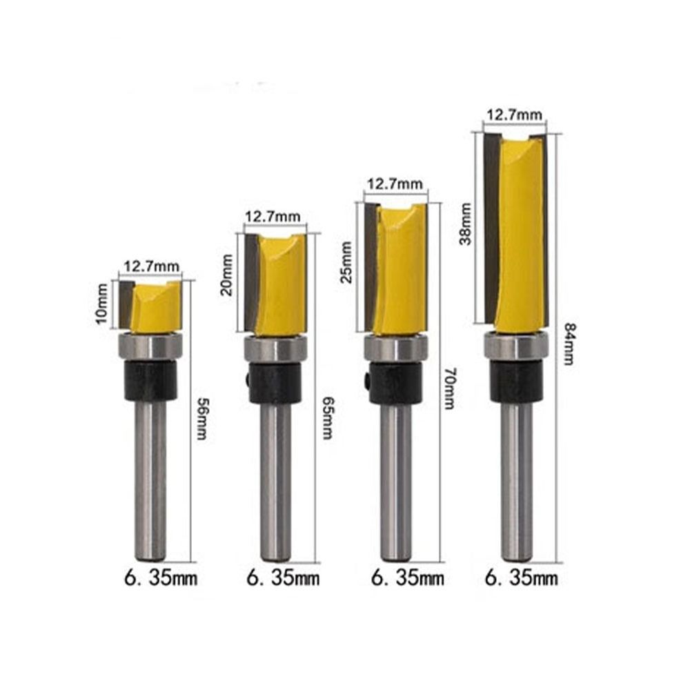 6.35mm Shank Flush Trim Router Bearing 1/2" Straight Router Bit Woodworking Dia 12.7Mm