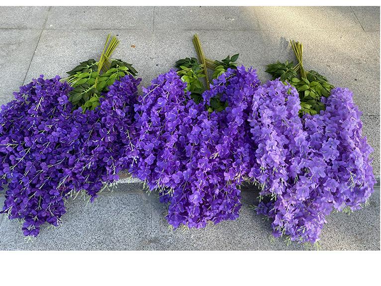 Artificial Wisteria Flower Garland: Violet Hanging Silk Vine for Weddings and Ceiling Decor