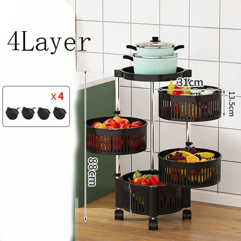 Кухонная полка Бытовая многослойная вращающаяся напольная полка для хранения фруктов и овощей Полка для хранения продуктов 4 Layer 3945₽