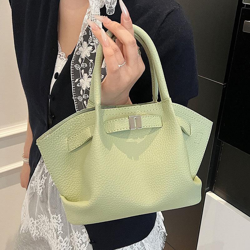 2025 New High-grade Texture Lychee Pattern Temperament Portable Pleated Bucket Bag Versatile Fashion Simple Messenger Women's Bag