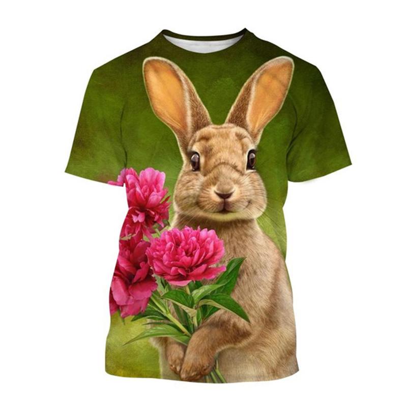 Fashion Cute Rabbit Hare Bunny 3D Print T-Shirts Summer Men Women Short Sleeve T Shirt Oversized Harajuku Tees Tops Kid Clothing