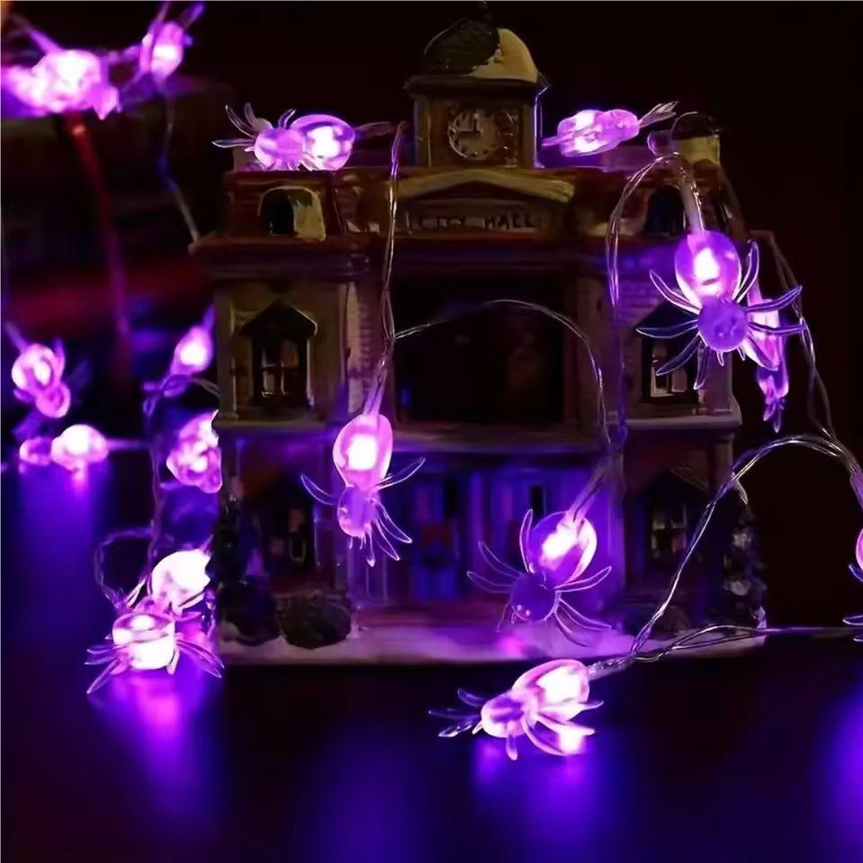 1 Stück Halloween Lila Spinne LED Lichter Batteriebetrieben Hängelampe Horror Dekorationslichter Für Party&Spukhaus
