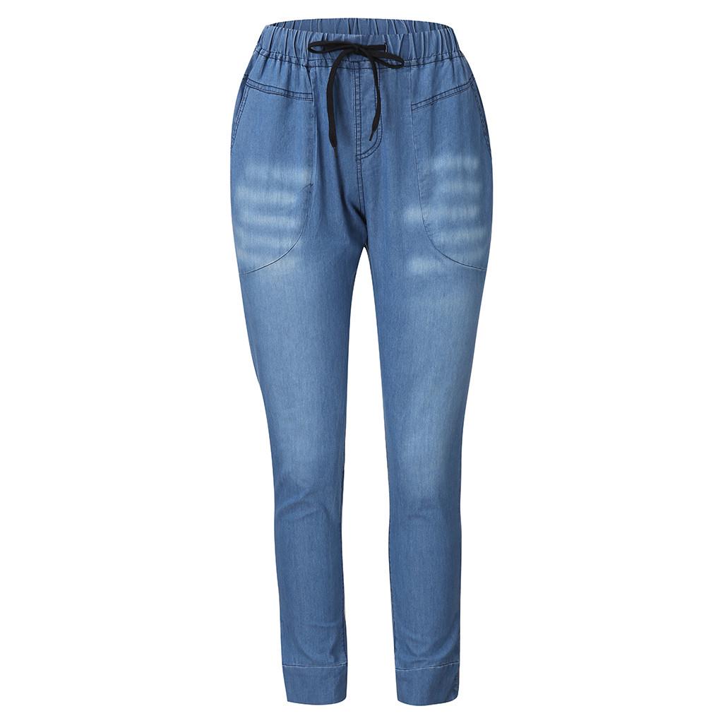 Frauen Sommer Elastische Plus Lose Denim Casual Kordelzug Plus Cropped Jeans