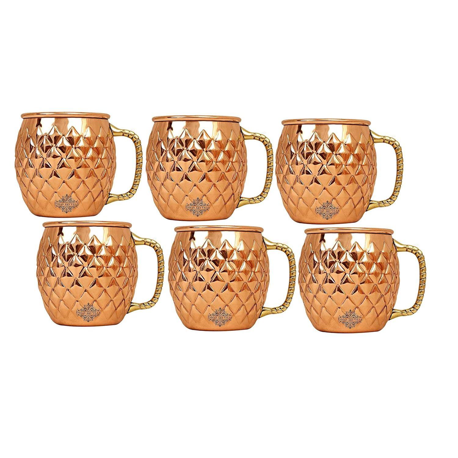 

Кружка для пива «Московский мул» из чистой меди, круглой формы, с чеканным узором «алмаз», объем 600 мл, набор из 6 штук, лучше всего подходит для пивных коктейльных вечеринок, барная посуда